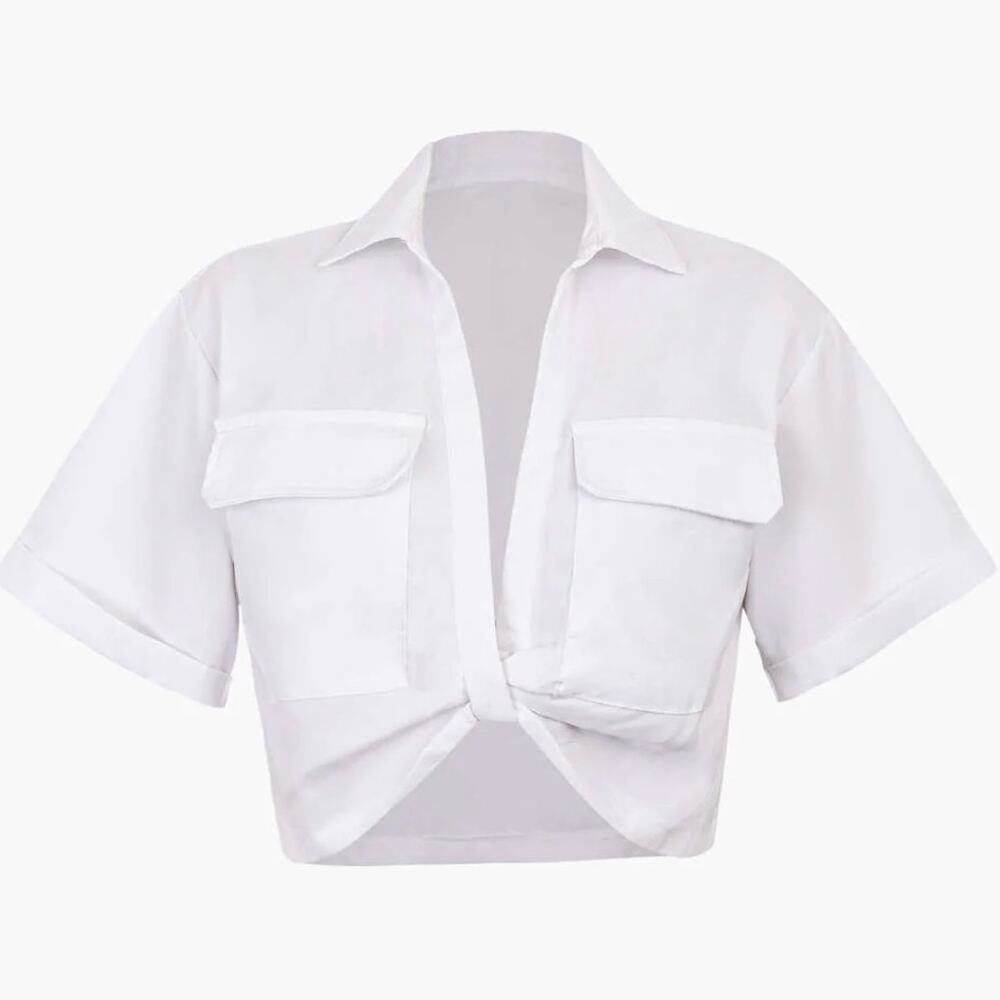 NWT Micas Basic Flap Pocket Twist Hem Crop Top